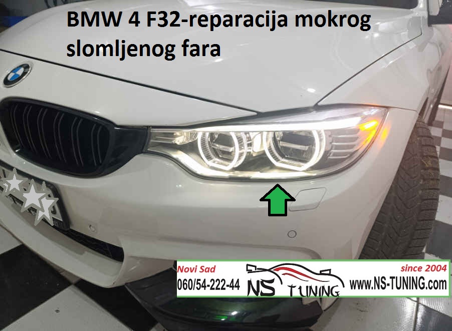 bmw 4 f32 f36 zamena stakla fara slomljeno staklo far mokar reparacija farova servis novi sad ns tuning